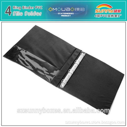 Black PVC A4 Golden Embossing Printing Presentation Folder With 1 Inch 4 Ring Binders